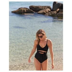 Aerie Wrap Full Coverage One Piece Swimsuit Black Swim Beach Surf Paddle Size XS
